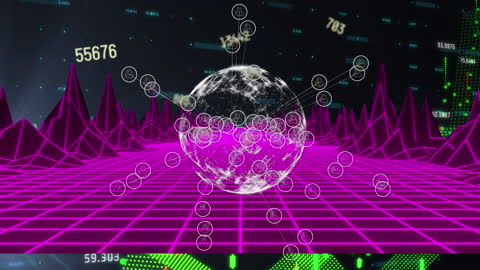 Futuristic Data Visualization with 3D Network and Digital Landscape