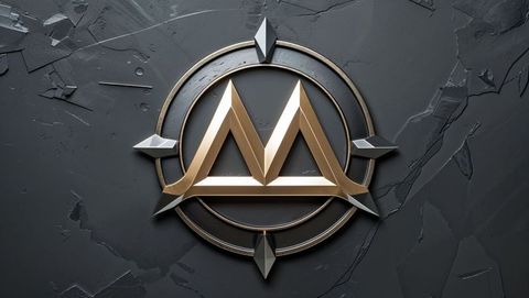 Shining metallic m emblem on cracked plaster backdrop