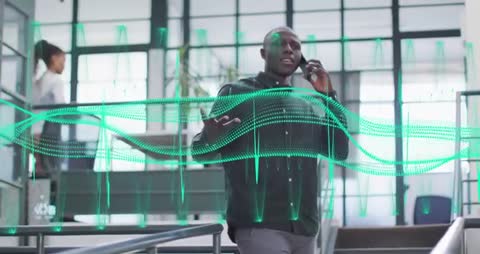 Man Communicating on Smartphone with Futuristic Digital Interface