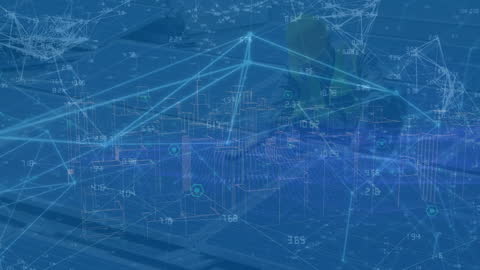 Futuristic Blue Network Interface with Connection Nodes and Data Streams