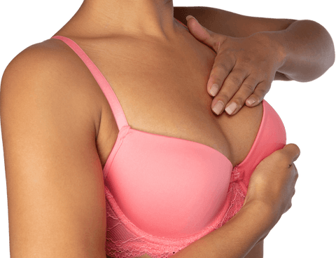 Transparent conscious woman checking breast