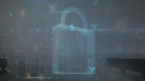Futuristic Padlock Icon Representing Cyber Security Data Processing