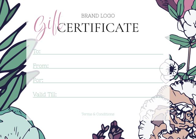 Elegant Floral Gift Certificate Template with Branding Space - Download Free Stock Templates Pikwizard.com