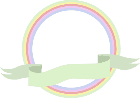 Transparent circular badge icon with pastel rainbow and ribbon