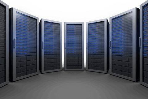 Digital server room on transparent background illustrating network concept