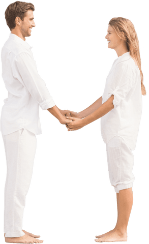 Romantic transparent embrace - caucasian couple holding hands