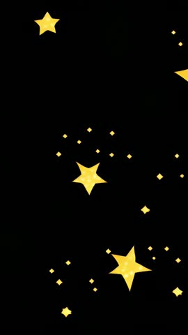 Vertical loop of drifting golden stars and sparkles in black void for shimmer overlays