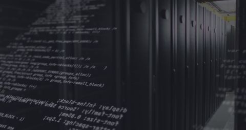 Modern Data Center with Digital Code Overlays