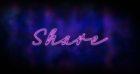 Neon Share Text Against Abstract Blue Background