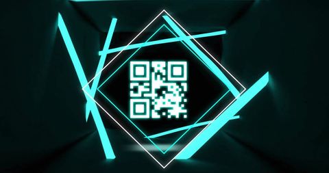 Glowing QR Code Amid Neon Geometric Shapes in Dark Background - Download Free Stock Images Pikwizard.com