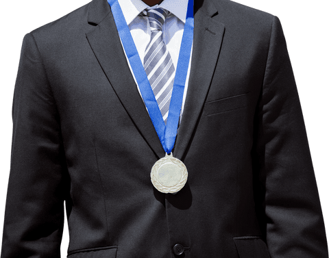 Businessman Wearing Medal of Achievement on Transparent Background