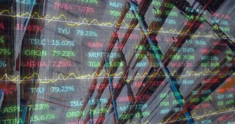 Stock Market Data Visualization Over Modern Warehouse Background