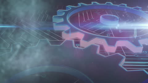 Futuristic Technology Concept with Moving Cogs and Network Connections