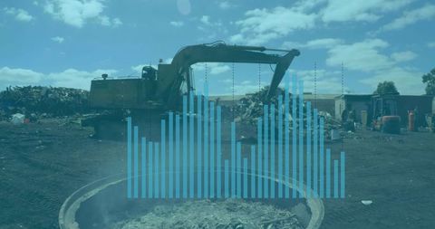 Futuristic Digital Interface with Excavator in Landfill Site