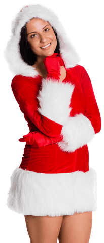 Transparent Christmas Woman in Red Costume & White Fur