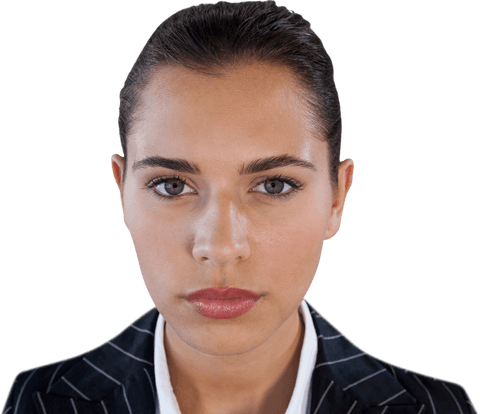Transparent close up of confident businesswoman for branding
