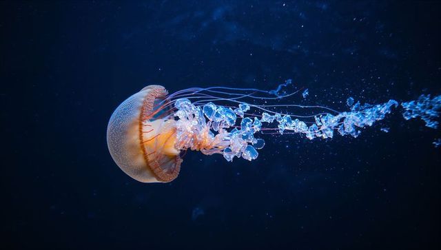 Bioluminescent Jellyfish Gracefully Gliding Through Ocean