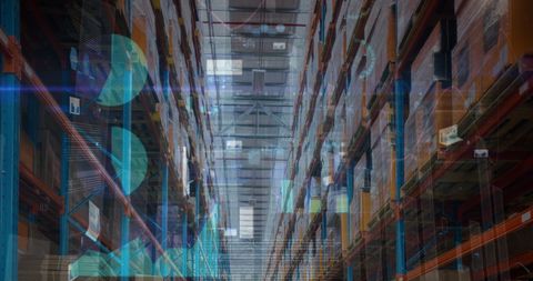 Digital Financial Data Overlay on Warehouse Interior - Download Free Stock Images Pikwizard.com