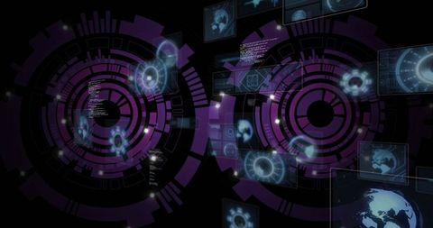 Futuristic virtual interface with hologram panels and hud