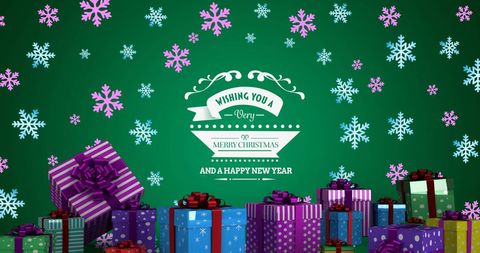 Festive Christmas Gifts with Snowflakes on Green