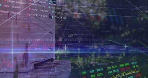 Nature Tech Fusion: Stocks and Analytics Overlaid on Forest Scene