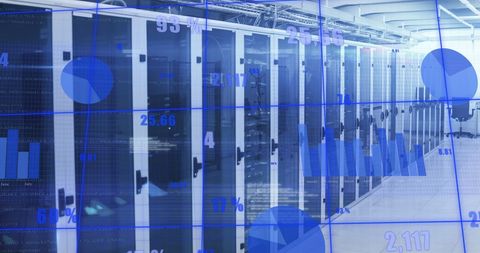 Data visualization overlay on modern server room