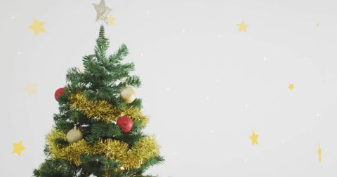 Decorative Christmas Tree with Ornaments and Stars on White