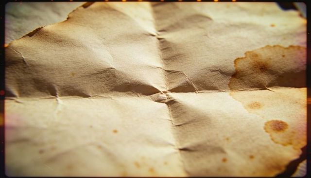 Displaying aged parchment with cross folds, coffee stains and vintage film border