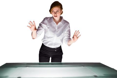 Businesswoman Engaging with Virtual Interface on Transparent Background - Download Free Stock Videos Pikwizard.com