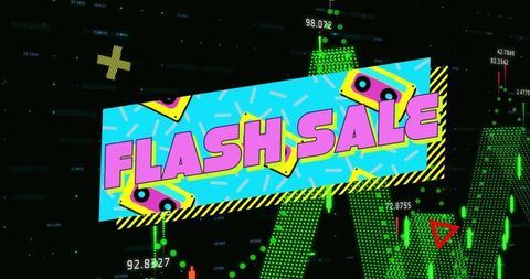 Flash sale banner on vintage data dashboard with neons