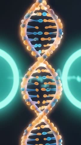 Rotating DNA Helix Animation with Glowing Waveform Lab GUI Vertical Science Video