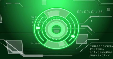 Futuristic interface with digital data flow and hud elements