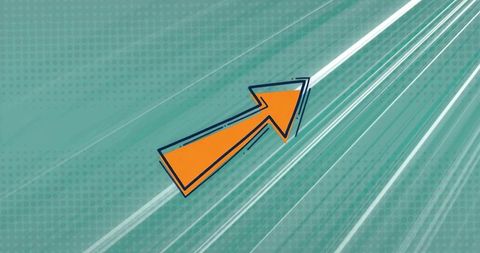 Dynamic orange arrow on teal halftone background