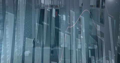 Digital Business Analytics Displayed Over Corporate Building Interior - Download Free Stock Images Pikwizard.com
