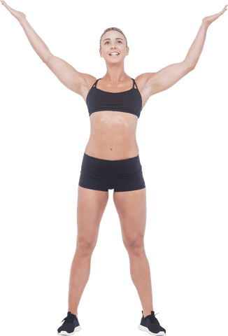 Athletic Woman in Sportswear with Arms Raised on Transparent Background
