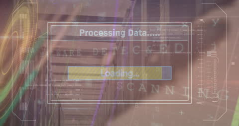 Data Processing Animation with Futuristic Interface Overlay