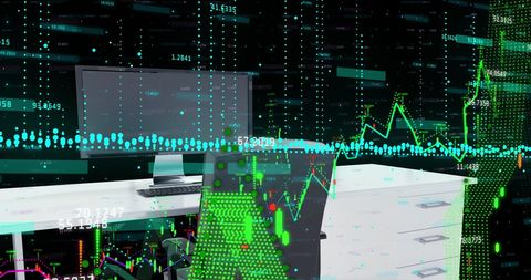 financial data overlaid on modern office workspace - Download Free Stock Images Pikwizard.com