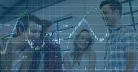 colleagues analyzing digital financial data graph overlay - Download Free Stock Images Pikwizard.com
