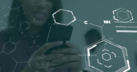 Girl Using Smartphone with Digital Chemical Formulas Overlay - Download Free Stock Images Pikwizard.com