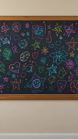 Animating Neon Chalkboard Doodles Transforming into Colorful Geometric Patterns