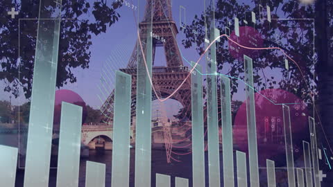 Abstract Financial Chart Overlay with Eiffel Tower in Background