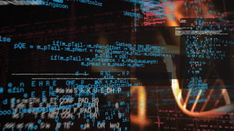 DNA Strand Visualization with Data Code Overlay in Digital Space