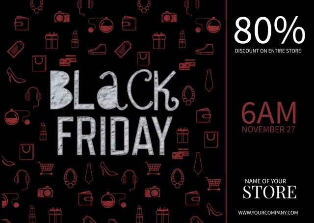 Black Friday Sale Ad with Bold Text and Retail Icons - Download Free Stock Templates Pikwizard.com