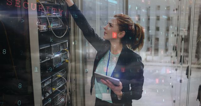 Professional Woman Working in Data Center with Tablet - Download Free Stock Images Pikwizard.com