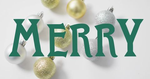 Text Merry Over Christmas Baubles Seasonal Festivity