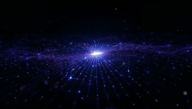 Futuristic Digital Grid with Radiating Light Beams