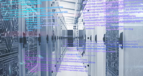 Digital Processing Overlay on Server Room with Holographic Data