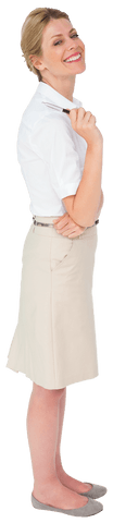 Happy Caucasian Businesswoman Standing with Pen and Smiling - Transparent
