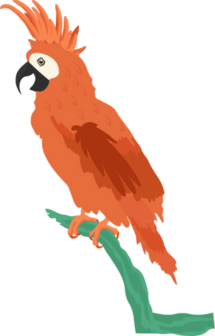 Transparent orange cockatoo perched on green branch vector