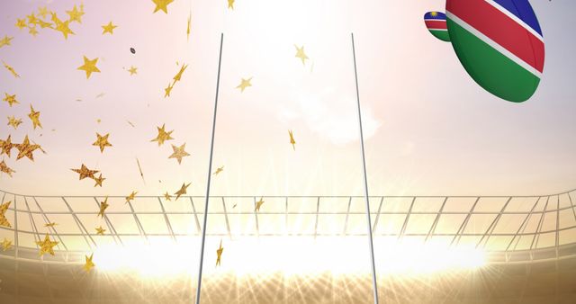 Rugby Balls with Namibian Flag and Falling Stars at Stadium - Download Free Stock Images Pikwizard.com